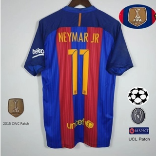 with Golden FIFA+UCL Patch Retro Jersey 2016-2017 Barcelona NEYMAR JR 11 Home Blue/Red Soccer Jersey Vintage Football Shirt