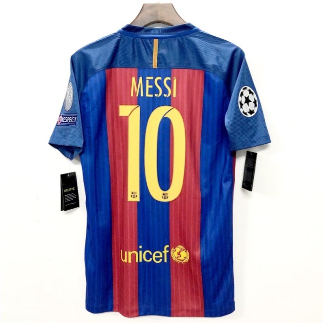 with Golden FIFA+UCL Patch Retro Jersey 2016-2017 Barcelona MESSI 10 Home Blue/Red Soccer Jersey Vintage Football Shirt
