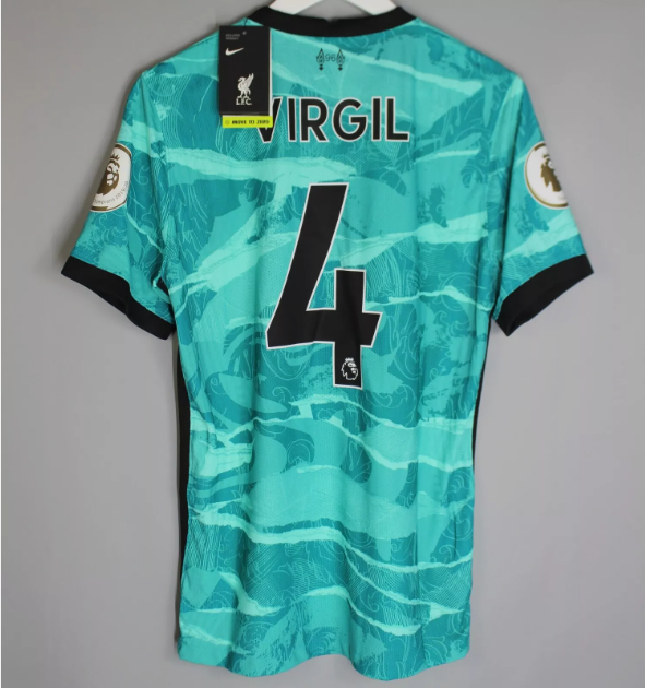 with EPL Patch Retro Jersey 2020-2021 Liverpool VIRGIL 4 Away Green Soccer Jersey Vintage Football Shirt