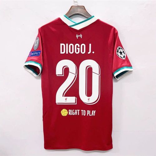 with Golden FIFA+UCL Patch Retro Jersey 2020-2021 Liverpool DIOGO J. 20 Right to Play Home Soccer Jersey Vintage Football Shirt