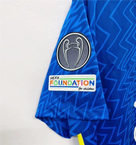 with Golden FIFA+UCL Patch Retro Jersey 2021-2022 Chelsea JAMES 24 Home Blue Soccer Jersey Vintage Football Shirt