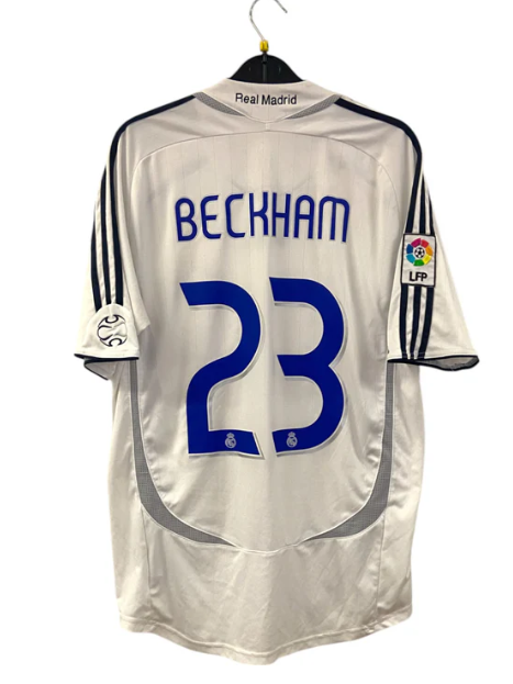 with LFP Patch Retro Jersey 2006-2007 Real Madrid BECKHAM 23 Home Soccer Jersey Vintage Football Shirt