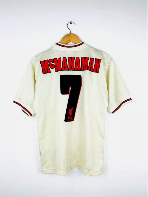 Retro Jersey 1996-1997 Liverpool McMANAMAN 7 Away Soccer Jersey Vintage Football Shirt