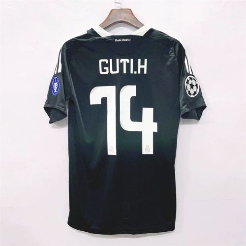 with UCL Patch Retro Jersey 2008-2009 Real Madrid GUTI. H 14 Away Black Soccer Jersey Real Vintage Football Shirt