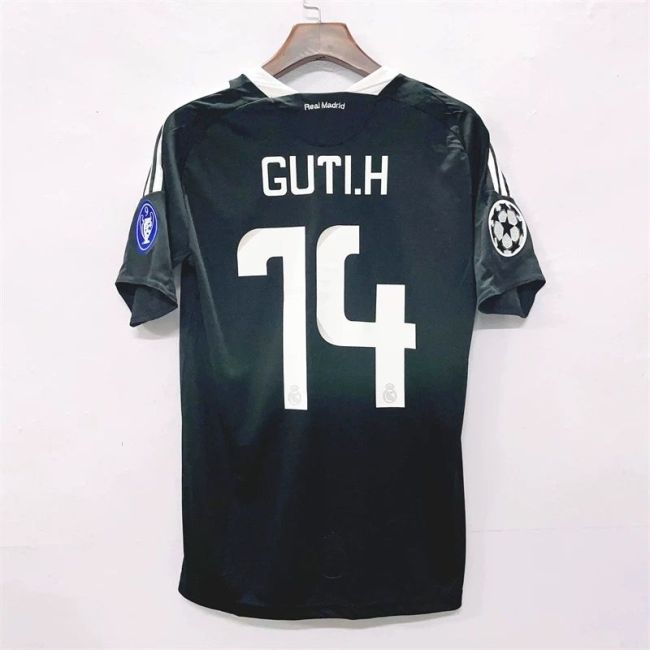 with UCL Patch Retro Jersey 2008-2009 Real Madrid GUTI. H 14 Away Black Soccer Jersey Real Vintage Football Shirt