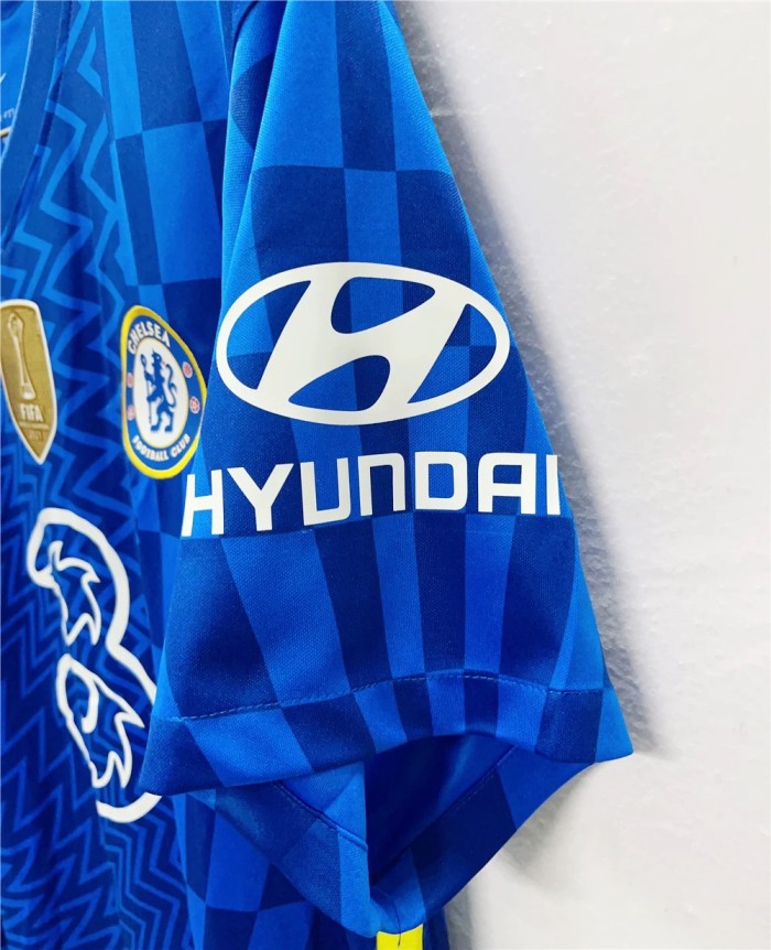 with Golden FIFA+UCL Patch Retro Jersey 2021-2022 Chelsea JAMES 24 Home Blue Soccer Jersey Vintage Football Shirt