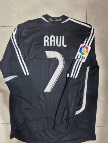 with Big LFP Patch Long Sleeve Retro Jersey 2006-2007 Real Madrid RAUL 7 Away Black Soccer Jersey Vintage Real Football Shirt