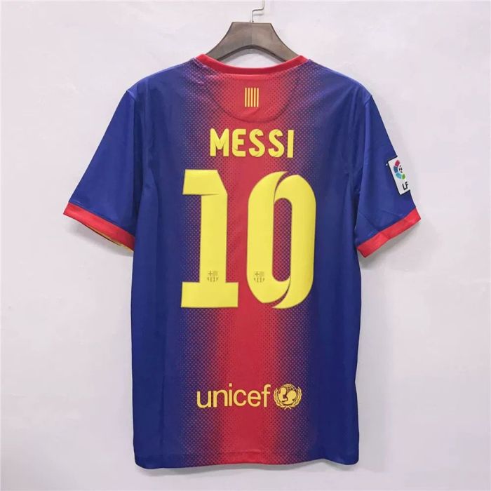 with LFP Patch Retro Jersey 2012-2013 Barcelona MESSI 10 Home Soccer Jersey Vintage Football Shirt
