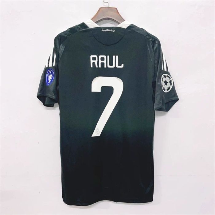 with UCL Patch Retro Jersey 2008-2009 Real Madrid RAUL 7 Away Black Soccer Jersey Real Vintage Football Shirt