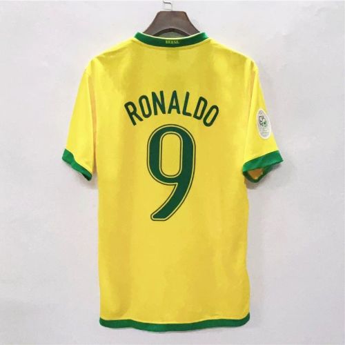 with Euro 2006 Patch Retro Jersey 2006 Brazil RONALDO 9 Home Yellow Soccer Jersey Vintage Brasil Camisetas de Futbol