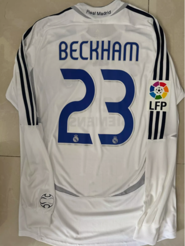 with Big LFP Patch Long Sleeve Retro Jersey 2006-2007 Real Madrid BECKHAM 23 Home Soccer Jersey Vintage Real Football Shirt