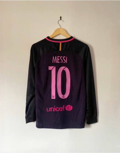 Long Sleeve Retro Camisetas de Futbol 2016-2017 Barcelona MESSI 10 Away Purple Soccer Jersey