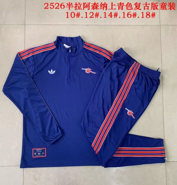 Youth Retro Model 2025-2026 Arsenal Dark Blue Soccer Training Sweater and Pants Football Kit