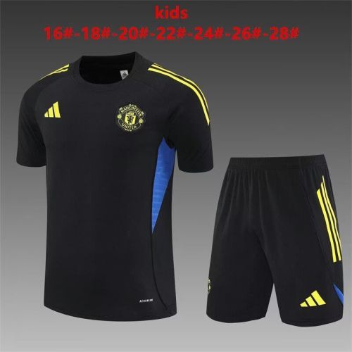Youth Uniform Kids Kit 2025-2026 Manchester United Black Soccer Training Jersey Shorts Child Football Set