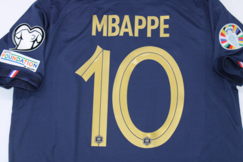 with Winner Patch+2024 Euro Qualifier Patch Retro Jersey 2022 France MBAPPE 10 Home Soccer Jersey Vintage Football Shirt