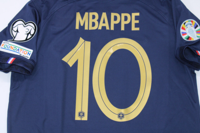 with Winner Patch+2024 Euro Qualifier Patch Retro Jersey 2022 France MBAPPE 10 Home Soccer Jersey Vintage Football Shirt