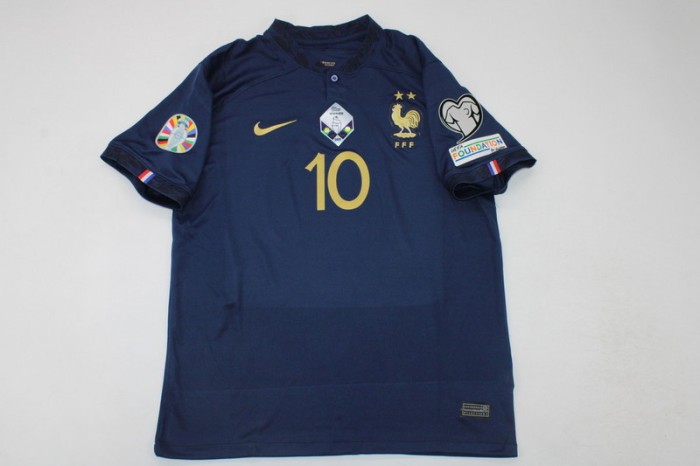 with Winner Patch+2024 Euro Qualifier Patch Retro Jersey 2022 France MBAPPE 10 Home Soccer Jersey Vintage Football Shirt