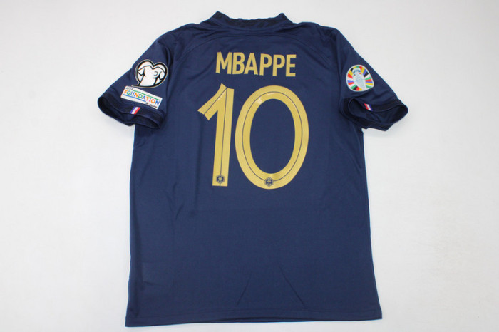 with Winner Patch+2024 Euro Qualifier Patch Retro Jersey 2022 France MBAPPE 10 Home Soccer Jersey Vintage Football Shirt