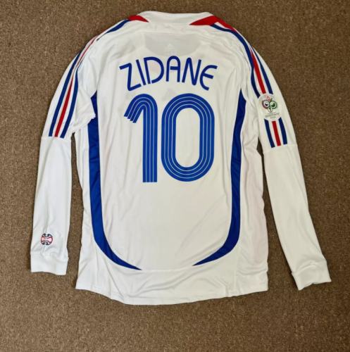 with Front Lettering+Patch Long Sleeve Retro Jersey 2006 France ZIDANE 10 Away White Soccer Jersey Vintage Football Shirt