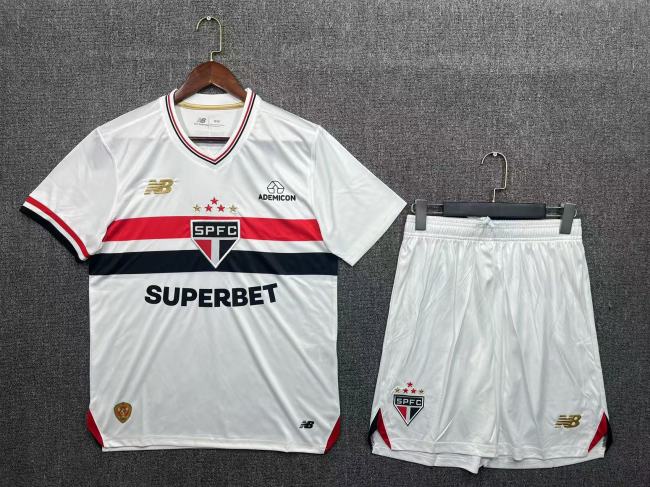 with Sponor Logo Adult Uniform 2025-2026 Sao Paulo Home Soccer Jersey Shorts Men's Football Kit