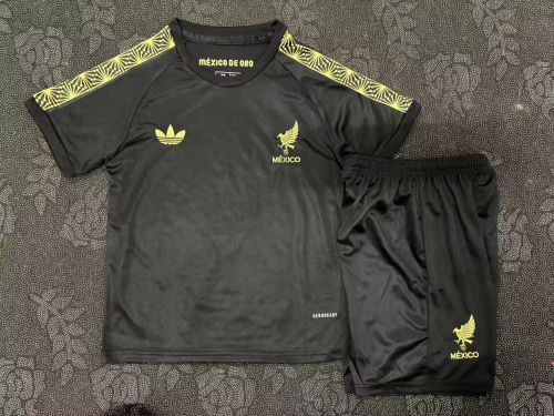 Youth Uniform Kids Kit 2025-2026 Mexico Black Soccer Training Jersey Shorts Child Football Set