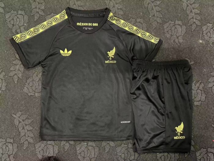 Youth Uniform Kids Kit 2025-2026 Mexico Black Soccer Training Jersey Shorts Child Football Set