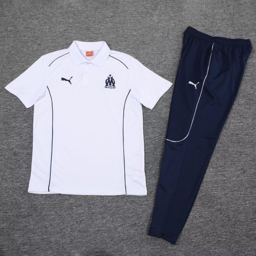 Adult Uniform 2025-2026 Marseille White Soccer Polo and Pants Football Set