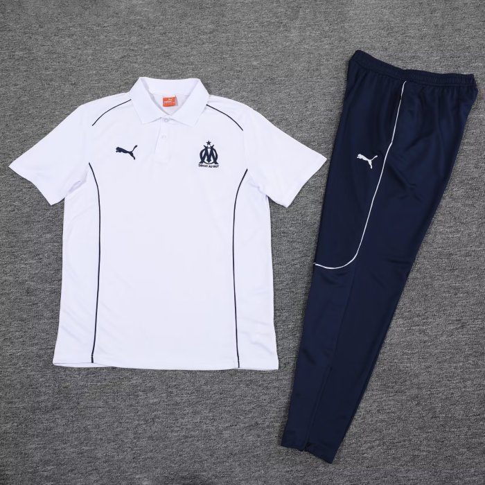 Adult Uniform 2025-2026 Marseille White Soccer Polo and Pants Football Set