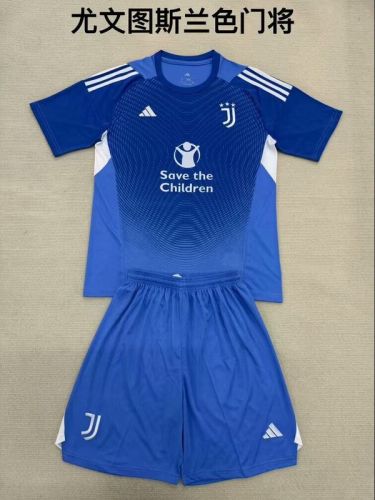 Adult Uniform 2025-2026 Juventus Blue Goalkeeper Soccer Jersey Shorts Men's Football Set