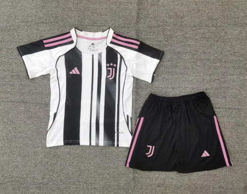 Youth Uniform Kids Kit 2025-2026 Juventus Home Soccer Jersey Shorts Child Football Set