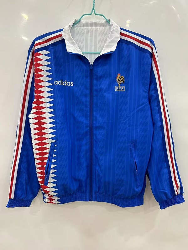Retro Model 1994 France Blue/White Trench Coat Soccer Reversible Windbreaker Jacket