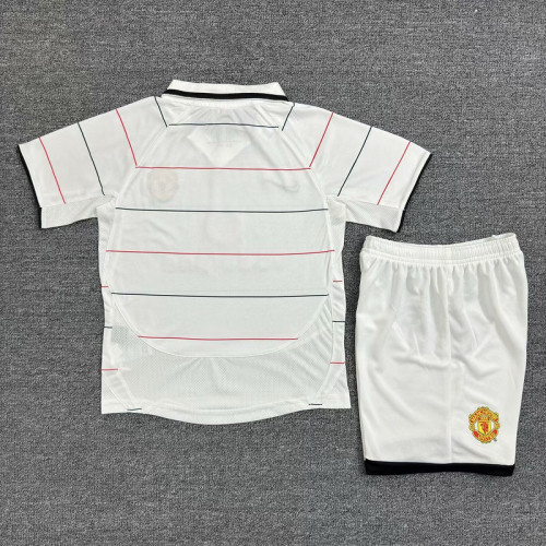 Retro Youth Uniform Kids Kit 2003-2005 Manchester United Away White Soccer Jersey Shorts Vintage Child Football Set
