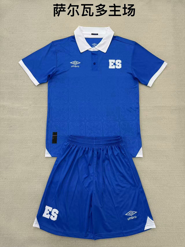 Youth Uniform Kids Kit 2025 El Salvador Home Soccer Jersey Shorts Child Football Set