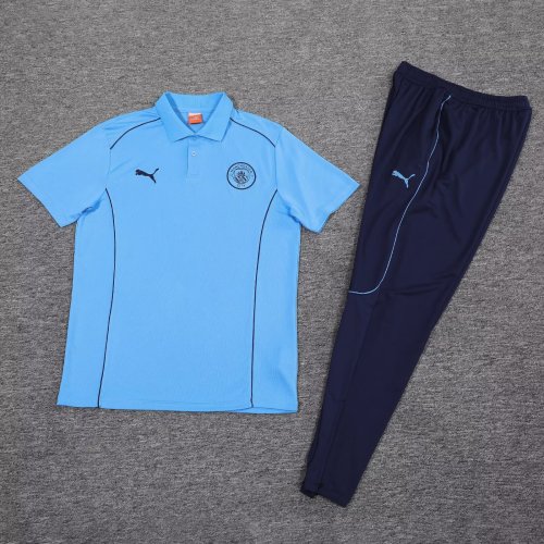 Adult Uniform 2025-2026 Marseille Blue Soccer Polo and Pants Football Set
