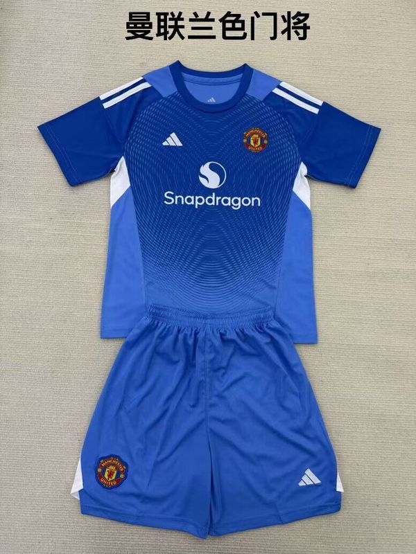 Adult Uniform 2025-2026 Manchester United Blue Goalkeeper Soccer Jersey Shorts Man U Football Kit