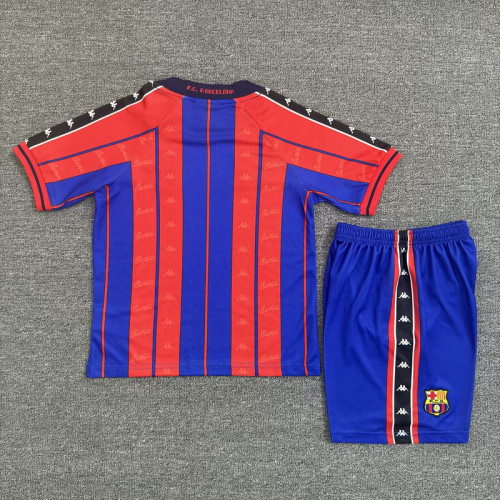 Retro Youth Uniform Kids Kit 1997-1998 Barcelona Home Soccer Jersey Shorts Vintage Child Football Set