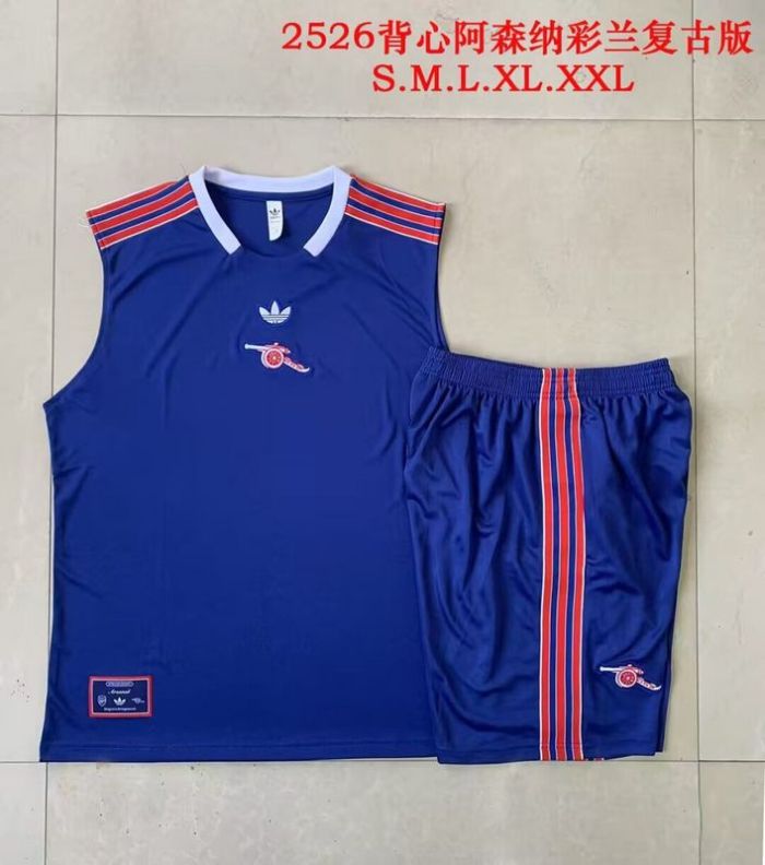 Adult Uniform Retro Model 2025-2026 Arsenal Dark Blue Soccer Training Vest and Shorts Football Set