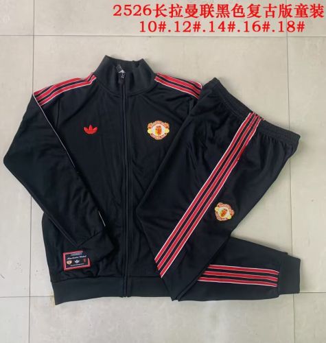 Retro Model Youth 2025-2026 Manchester United Black Soccer Training Jacket Football Jacket and Pants