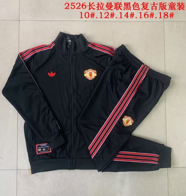 Retro Model Youth 2025-2026 Manchester United Black Soccer Training Jacket Football Jacket and Pants