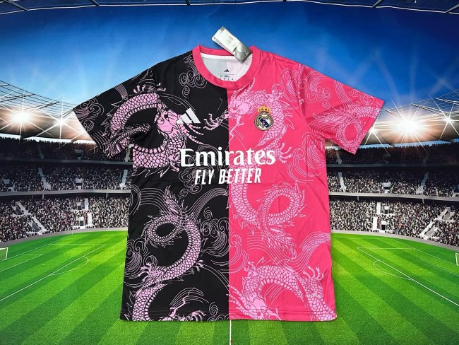 Fans Version 2025-2026 Real Madrid Black/Pink Dragon Soccer Jersey Real Football Shirt
