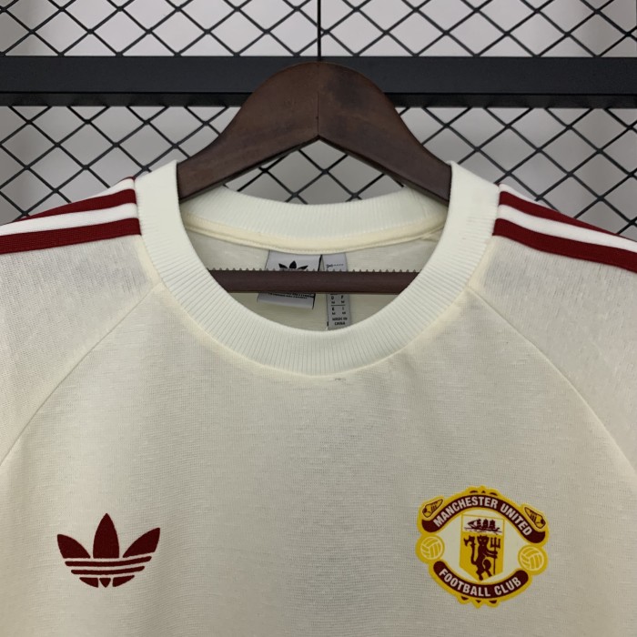 Fan Version 2025-2026 Manchester United Beige Cotton Soccer Training Jersey Football Pre-match Top