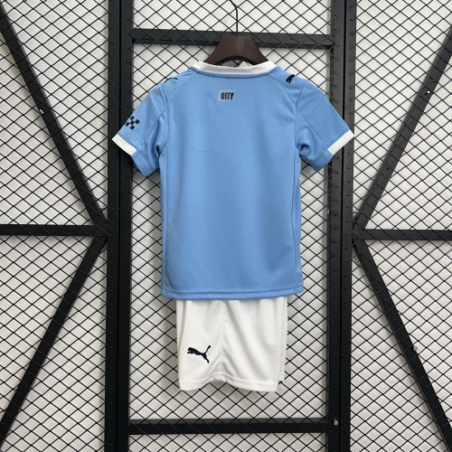 Youth Uniform Kids Kit 2025-2026 Manchester City Home Soccer Jersey Shorts Child Football Set