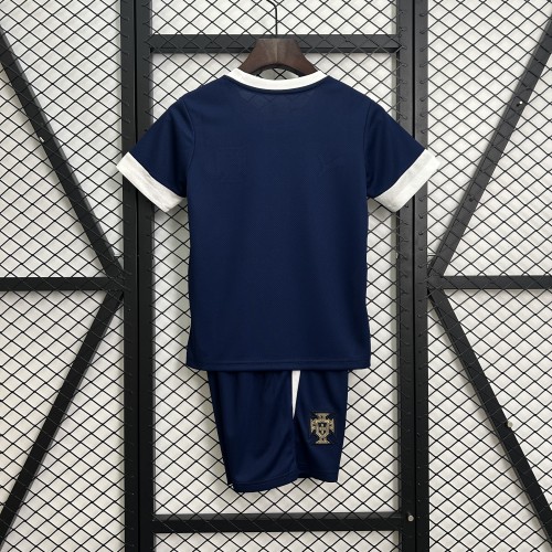 Youth Uniform Kids Kit 2025-2026 Portugal Dark Blue/White Soccer Training Jersey Shorts Child Football Set