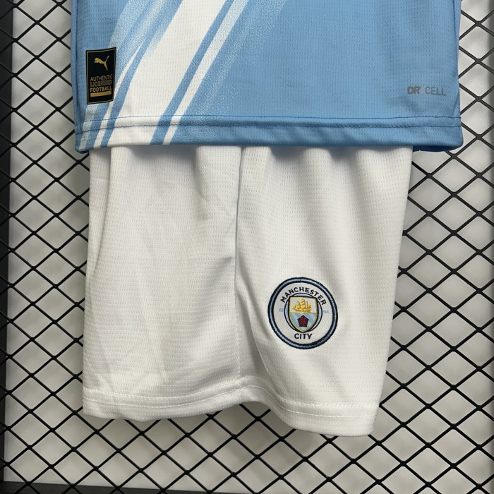 Youth Uniform Kids Kit 2025-2026 Manchester City Home Soccer Jersey Shorts Child Football Set