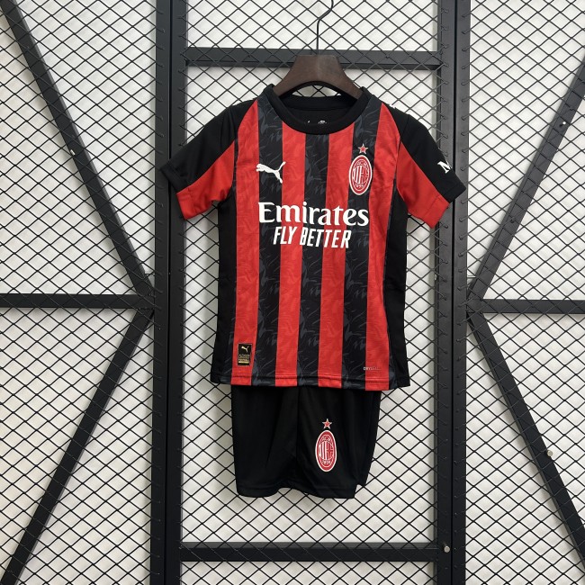 Youth Uniform Kids Kit 2025-2026 AC Milan Home Soccer Jersey Shorts Child Football Set