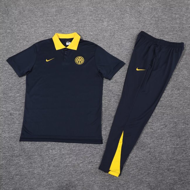Adult Uniform 2025-2026 Inter Milan Black Soccer Polo and Pants Football Set