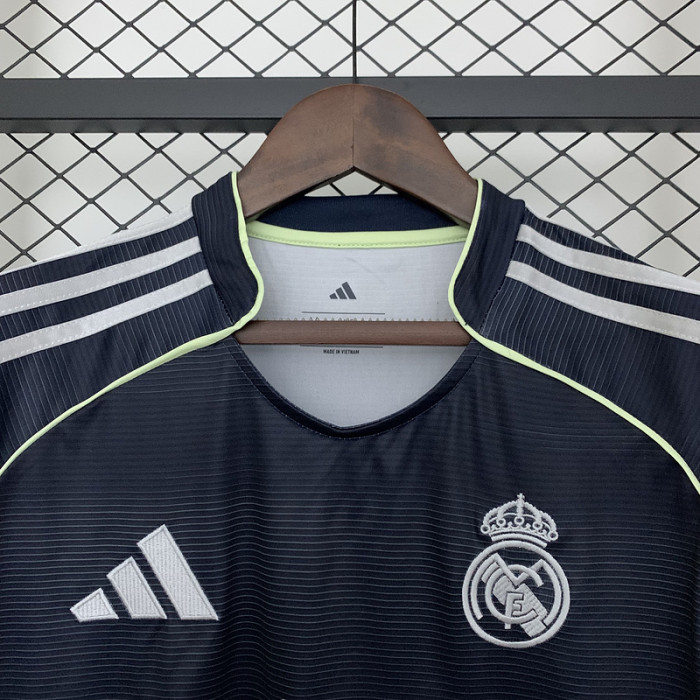 with HP Fan Version 2025-2026 Real Madrid Away Black Soccer Jersey Real Football Shirt