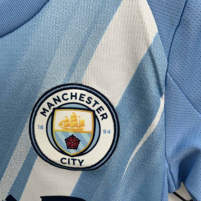 Youth Uniform Kids Kit 2025-2026 Manchester City Home Soccer Jersey Shorts Child Football Set