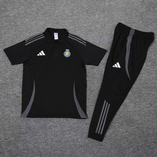 Adult Uniform 2025-2026 Al Nassr Black Soccer Polo and Pants Football Set