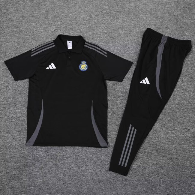 Adult Uniform 2025-2026 Al Nassr Black Soccer Polo and Pants Football Set